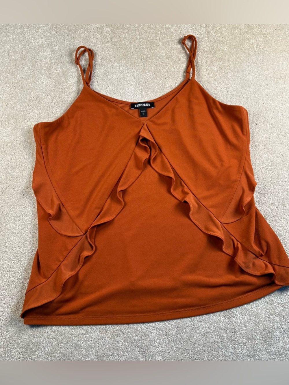 Express Tank Flirty Ruffle Front Burnt Orange Spaghetti Strap V Neck Women's‎ S